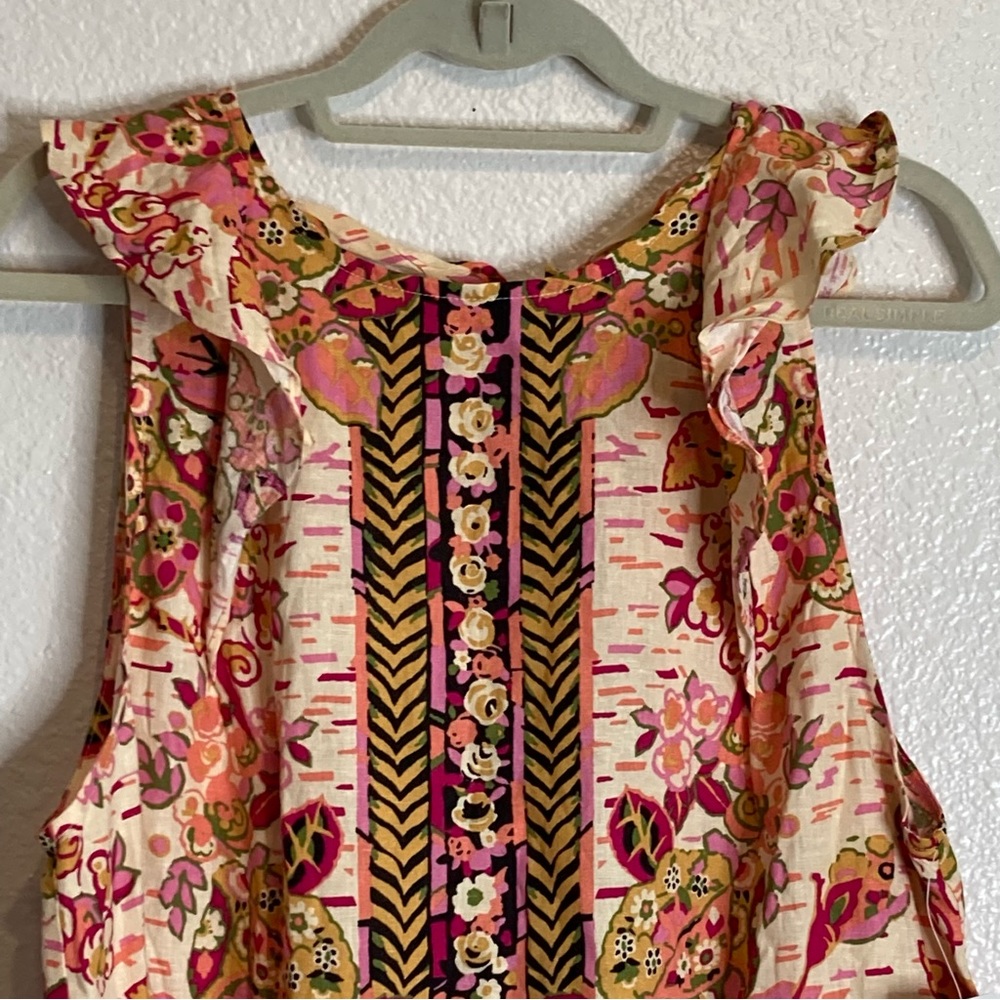 FREE PEOPLE SUMMER IN TULUM LINEN BLEND TUNIC PEBLUM PINK FLORAL mini dress/TOP - Picture 7 of 16